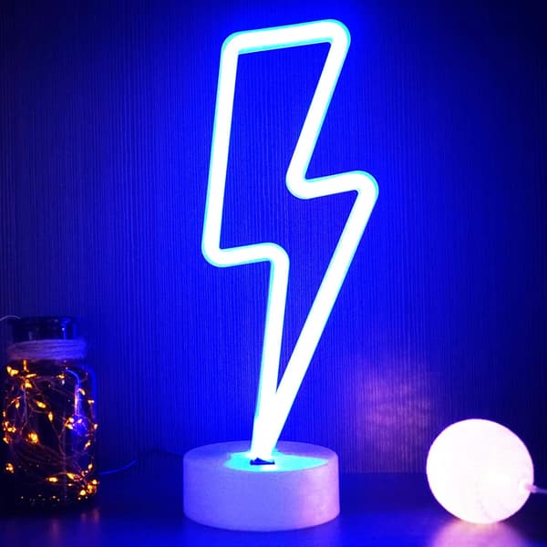 Blixt Neon Skylt, USB/Batteridriven Blå Neonljus Coola Saker Blå Neon för Tonåringar Sovrum Coola Prylar Neonlampa