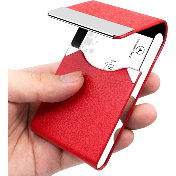 Professionell visitkortshållare PU-läder visitkortsfodral Namnkortshållare Slim Metal Pocket Card Holder med magnetisk stängning (röd)