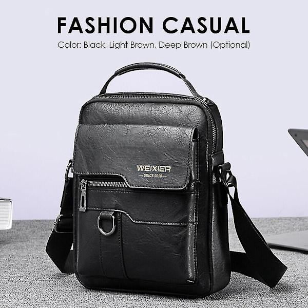 Herr Läder Cross Body Messenger Väska Axelväska Researbete Affärsväska Light Brown