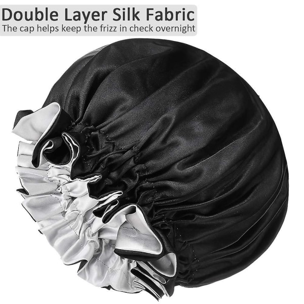Silkebonnet for naturlig hår Bonnets for svarte kvinner, satengbonnet for langt hår Caps for sleeping, svart