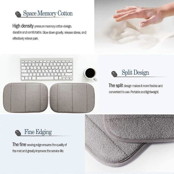 2-pak Bærbar Albue- og Håndledsstøtte til Computer, Premium Memory Foam Skrivebordsstøtte til Tastatur (20 x 30 cm)