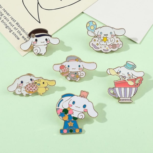6 stk. Cinnamoroll broche nåle badge til rygsække tøj jakker hatte kawaii tegneserie hund dekoration gaver 6 stk.