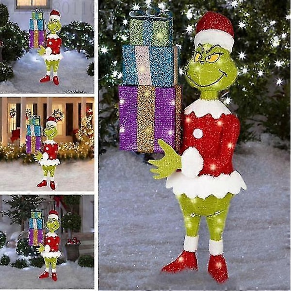 Julenissen Grinch kommer lysende juleutendørs hagedekorasjon LED-belysning E