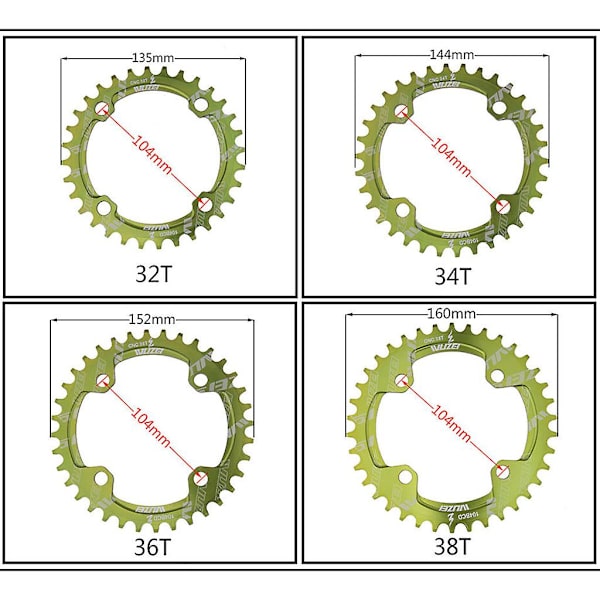104bcd 32-42t Cykelkæde Klinge Mtb Kædeklinge Smal Bred Oval Rund Tand Red 34T