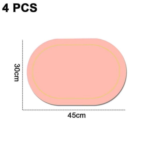 Faux läder placemats set om 4 - Dubbelsidig färg oval design matbord mattor vattentät värmebeständig heminredning -xx Light pink
