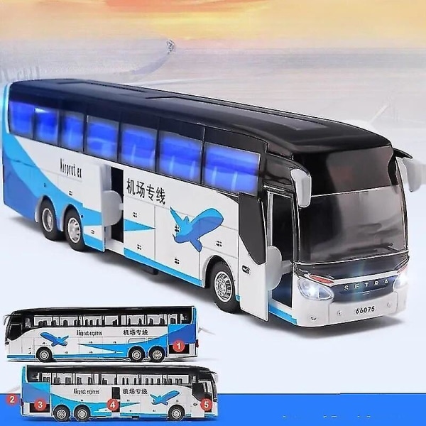 1/50 Setra Luxury Coach Bus Legetøjsbil Diecast Miniature Model Pull Back Lyd og lys Pædagogisk samling Gave til drengebørn Airport Express