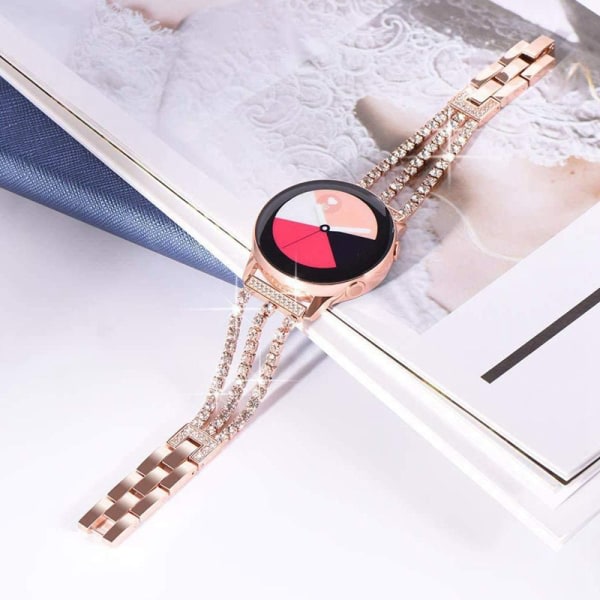 Yhteensopiva Samsung Galaxy Watch Band Three Diamond Chain Rose Gold 20 mm:n kanssa