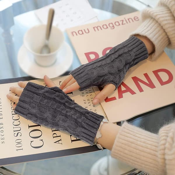 Dame Fingerless Hansker, Strikkede Halv Fingerless Votter, Vinter Armvarmere Gave