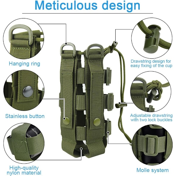 Taktisk vannflaskepose Militær Molle flaskeholder Vanntett kjelbærerholder Justerbare stropper Vannflaskeposer med snøring Green