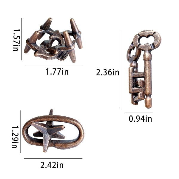 3-delad pusselhjärnspel leksaker 3d hög svårighetsgrad mind teaser handpussel för vuxna barn hjärnteaser metallpussel lås upp spel