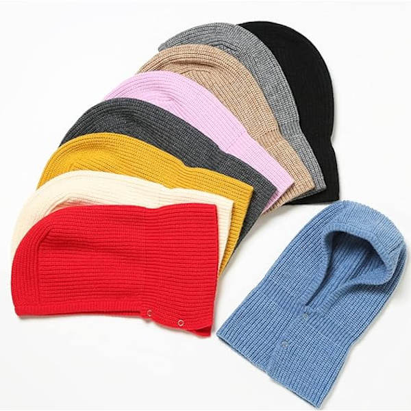 Balaclava strikket pullover hætte vinter varm hætte tørklæde hue til kvinder mænd (sort)