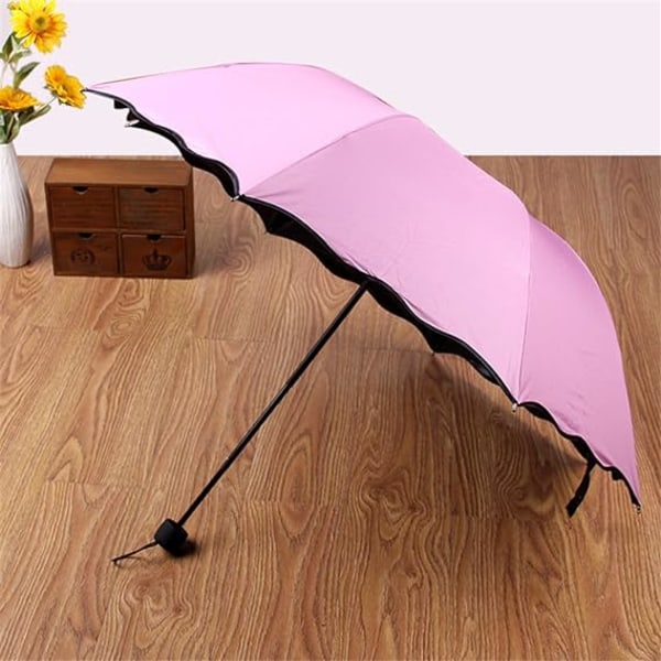 Solparaply til kvinder, anti-UV parasol, sammenklappelig parasol, vandtæt, anti-UV solparaply, blomstermagisk, letvægtsparaply med 8 stænger Pink