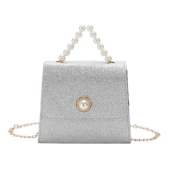 Egnet for kvinner dating perle spenne mote liten veske håndveske kjede skulder crossbody veske. silver