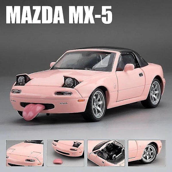 1/32 Mazda MX-5 Miniatyr Diecast Mx5 Roadster Leksaksbilsmodell Ljud & Ljus Dörrar Öppningsbara Samlingspresent För Barn Pojke Kid-Yvan Pink