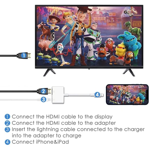 iPhone iPad HDMI Adapter TV Lightning til HDMI Plug and Play-kabel