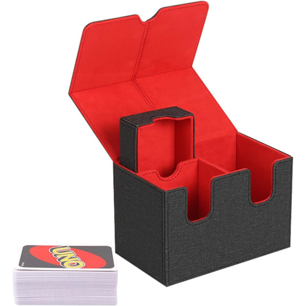 Samlekortsspilæske, Kortspilæsker - PU Læder Kortspil Opbevaringsæske med Magnetisk Lukning, U-formet Slot Solid Konstruktion Bridge Box Black Red