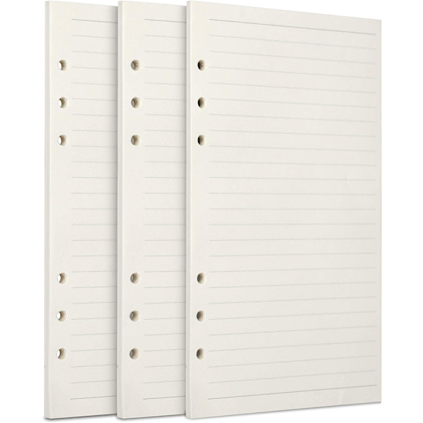 A6 Refill Paper, 3 Pakker 100GSM Tykt Refillable Paper 6 Hull Fyllstoff Innlegg Løsark Paper 135 Ark (270 Sider)
