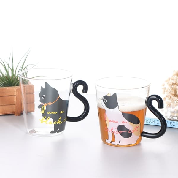 250 ml e Cat Glas Juice Kaffe Kopp Mjölk Te Kaffe Glas Mugg Vit