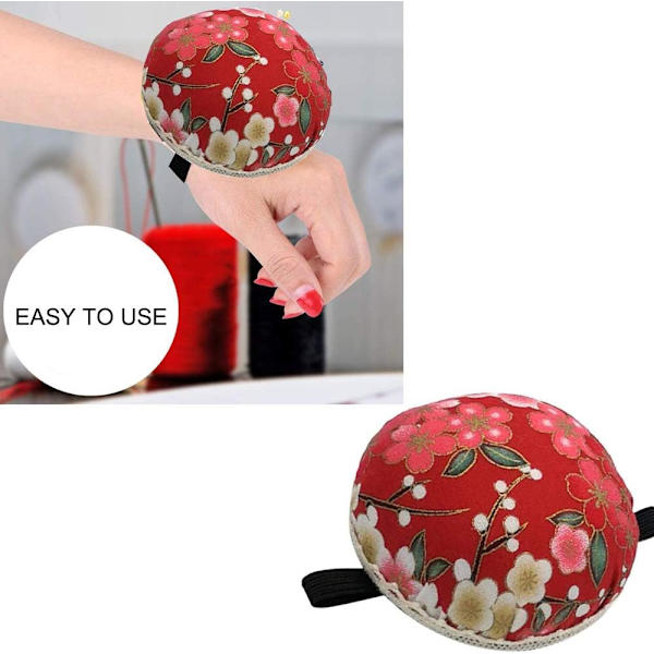 2 kappaletta rannetyynyä ranneompelutyynylle, vintage-kuvioitu kangasneulatyynyt DIY-käsintehtyyn ompelukoneeseen kotiin (punainen)