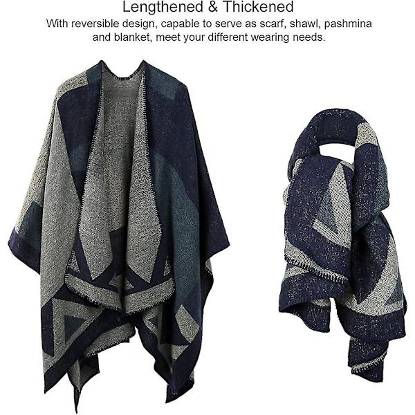 Vinterhalsduk Sjal Poncho Cape - Dam Varm Öppen Framtill Tryckt Vändbar