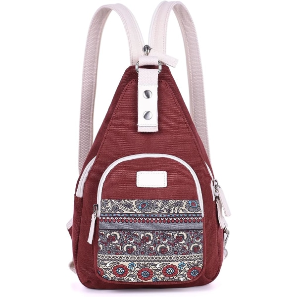 Mini Dame Sling Bag Bryst Skulder Rygsæk Lærred Casual Daypack(Rød)