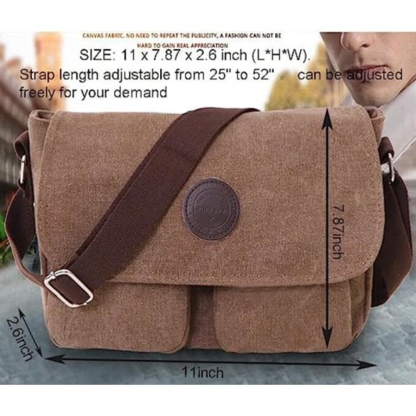Vintage canvas tote taske til mænd og kvinder, lille budtaske, afslappet skuldertaske, crossbody taske, rejsetaske Brown