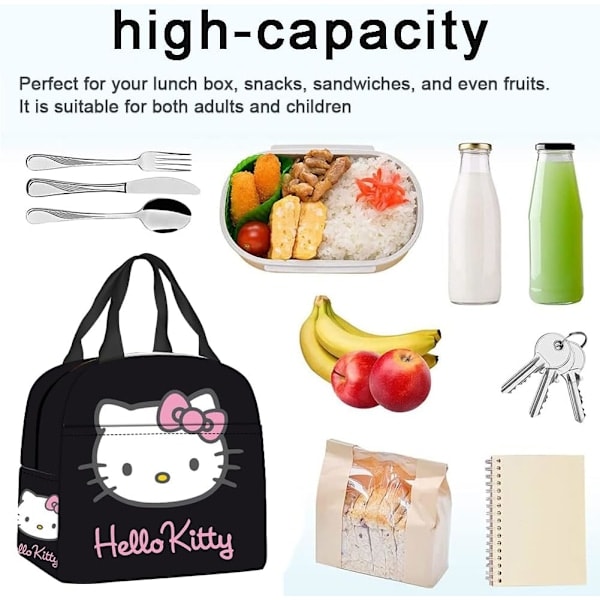 Cartoon Hello-Kitty Lunch Bag, Hello-Kitty Kawaii Lunch Bag Cute Anime Insulated Portable Lunch Box Lunch Bag Food Storage Bag för skolan