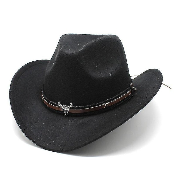 Dewenwils Western Cowboy Top Hat Filt Hat Sort