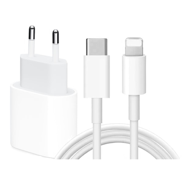 iPhone-oplader Hurtig oplader - Adapter + Kabel 20W USB-C 2m Hvid