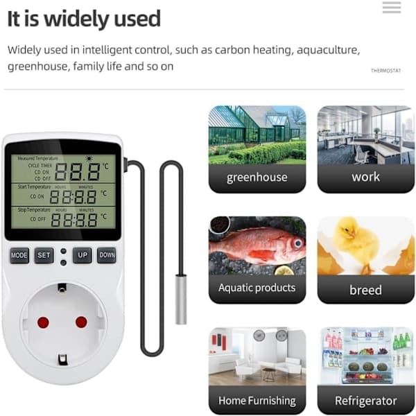 Digital Termostat 230V – LCD Temperaturregulator til Opvarmning & Køling, Drivhus, Terrarium & Akvarium{ROG}