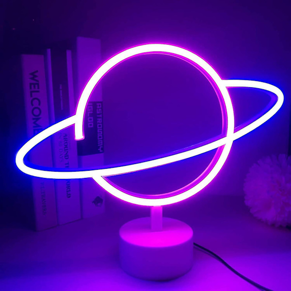 Planet Lys Neon Skilte Led Skrivebords Dekoration Led Neon Skilt Natlys Med Base Batteridrevet Neonlys Til Soveværelse Børneværelse Bord Fødselsdagsfest