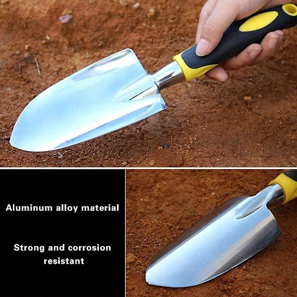 Hagespade håndspade med ergonomisk gummiert mykt sklisikkert håndtak for planting, omplanting, luking, flytting og utjevning av jord Hagegave
