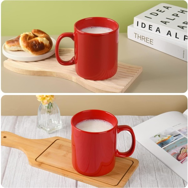 Ekstra stort keramisk kaffekrus med håndtak for kontor og hjem (rød)