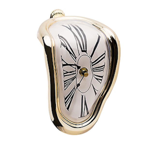 Dekorativ klocka smältande klocka - Surrealistisk skrivbordsram skrivbord stilren smältande klocka inspirerande rolig heminredning skrivbordsklocka bästa presentidéer guld (hy)