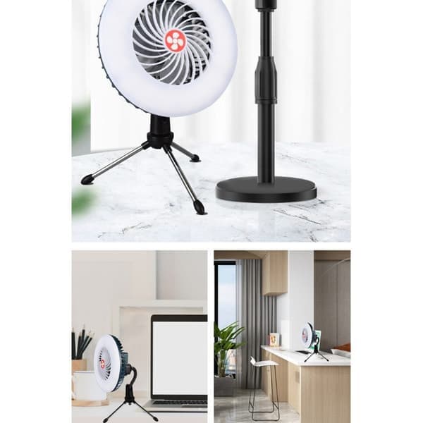 2-i-1 Campinglanterne med Ventilator, Bærbar Bordventilator og LED-lampe, Perfekt til Camping, Udendørs og Hjemme, Langvarig Belysning og Luftcirkulation