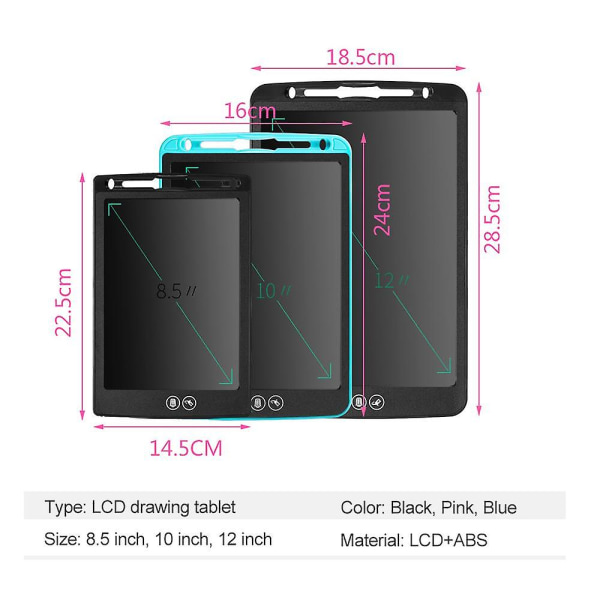 12-tums LCD-ritplatta, bärbar digital skrivplatta, LCD-färgskärm, delvis raderbar black 10 inch