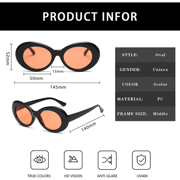 Vintage Oval Glasses For - Naiset Miehet Uv400 Suoja Retro Tyylikkäät Pyöreät Aurinkolasit
