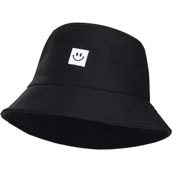 Hinkhatt Vikbar bomullssol cap Lovely Smile Fisherman's Hat för semester Skolshopping Vandring Svart