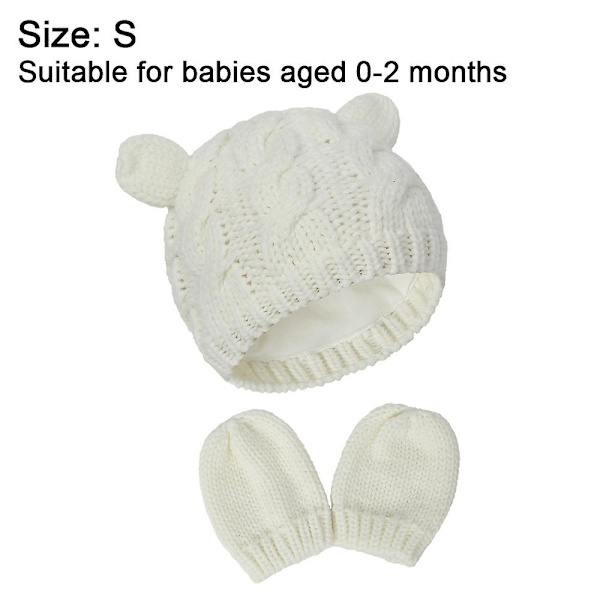 Baby høst og vinter lue og hanske sett S white