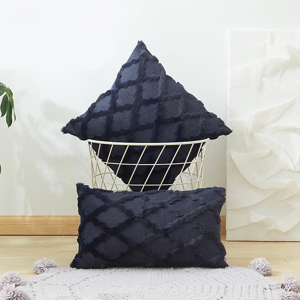 Dekorative pyntepudebetræk, blødt plys kunstigt uld sofapudebetræk sæt, beige navy