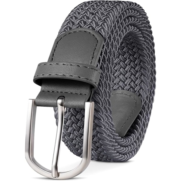 Herrbälte, elastiskt flätat bälte unisex män kvinnor flätat elastiskt stretch vävt bälte 33mm(1,25\"), längd 42\"(107cm) passar midja 33\"-36\", flera färger Grey