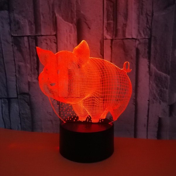 Justup Pig Nattljus 3d Illusion Lampa Touch 7 färger Ombyte Sängrum Inredning Flicka Barn Födelsedagspresent Leksaker Grisar Presenter