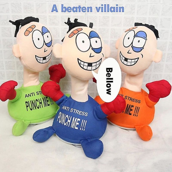 Creative Funny Electric Pehmolelu Punch Me Doll Funny Emotions Anti-stress Vent Blue