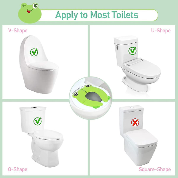 Taitettava lasten wc-istuin, kannettava lasten wc-harjoitteluistuin, wc-istuin taapero matkapottahäiriöharjoittelu säilytyspussilla, vihreä sammakko (hy)