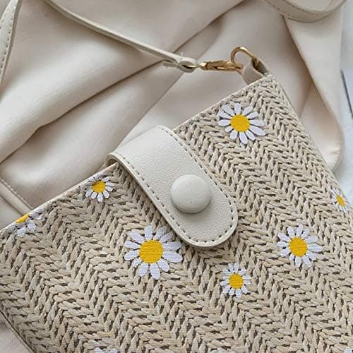 Små Daisy Handväskor Kedja Hinkväska Messenger Väska Khaki Skolflicksväska Halmväskor för Kvinnor