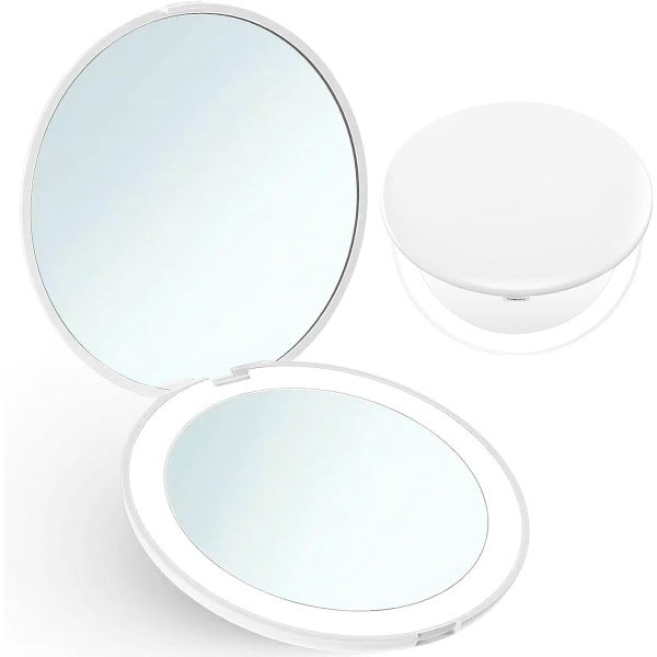 Rejsespejl med lys, lille 1X/10X forstørrelse Kompakt spejl Bærbart lommespejl Kompakt makeupspejl Mini håndholdt spejl til håndtaskepung