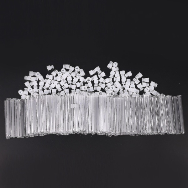 100 stk klart plastreagensrør med hette 12x100mm U-bunn lang gjennomsiktig reagensrør Labrekvisita
