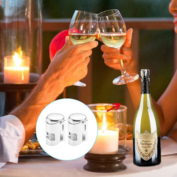 4 stk. Champagne- og vinprop i rustfrit stål med fødevaregodkendt silikone, genanvendelig prop til vin, champagne, cava, prosecco og mousserende vin, vinkork, S 4Pack