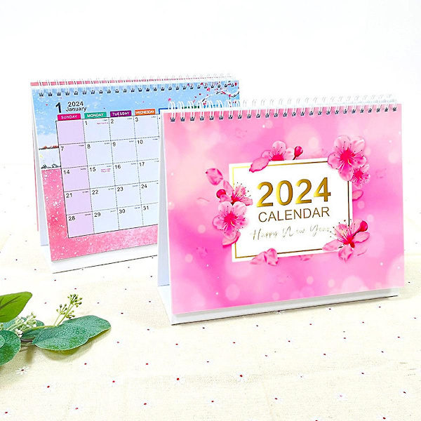 Skrivebords kalender 2024, løper fra januar til desember 2024, stående flip skrivebords kalender - metallring dobbel-tråd binding månedlig skrivebords kalender for hjemmet