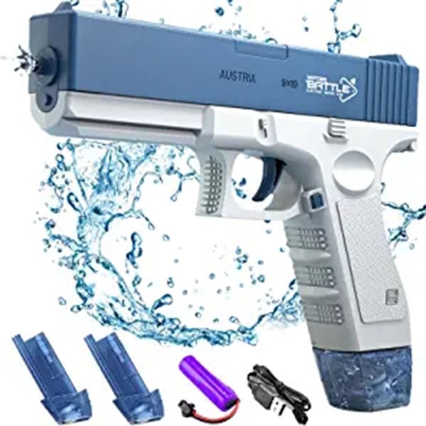 Elektrisk vattenpistol Glock Automatisk vattenblåsare simleksak - blue 2 water tank